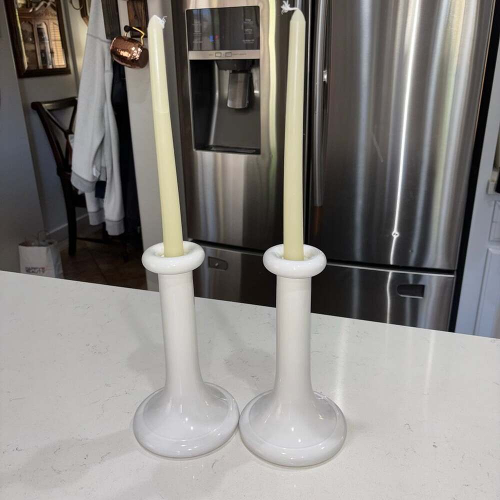 Alcobacã White Ceramic Portugal Candlestick Holders Taper Set 9”
